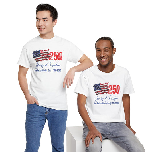 250 Years of Freedom T-Shirt – American Flag “One Nation Under God | 1776–2026”