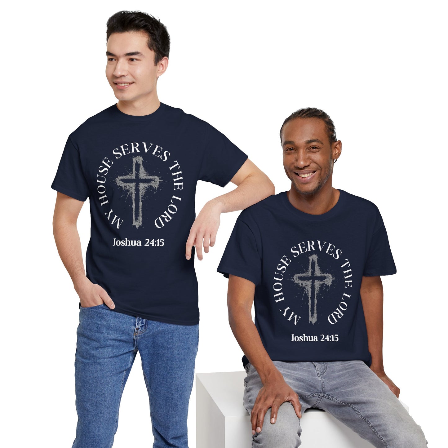 Christian T-Shirt — "As for Me and My House" Joshua 24:15 Cross Tee