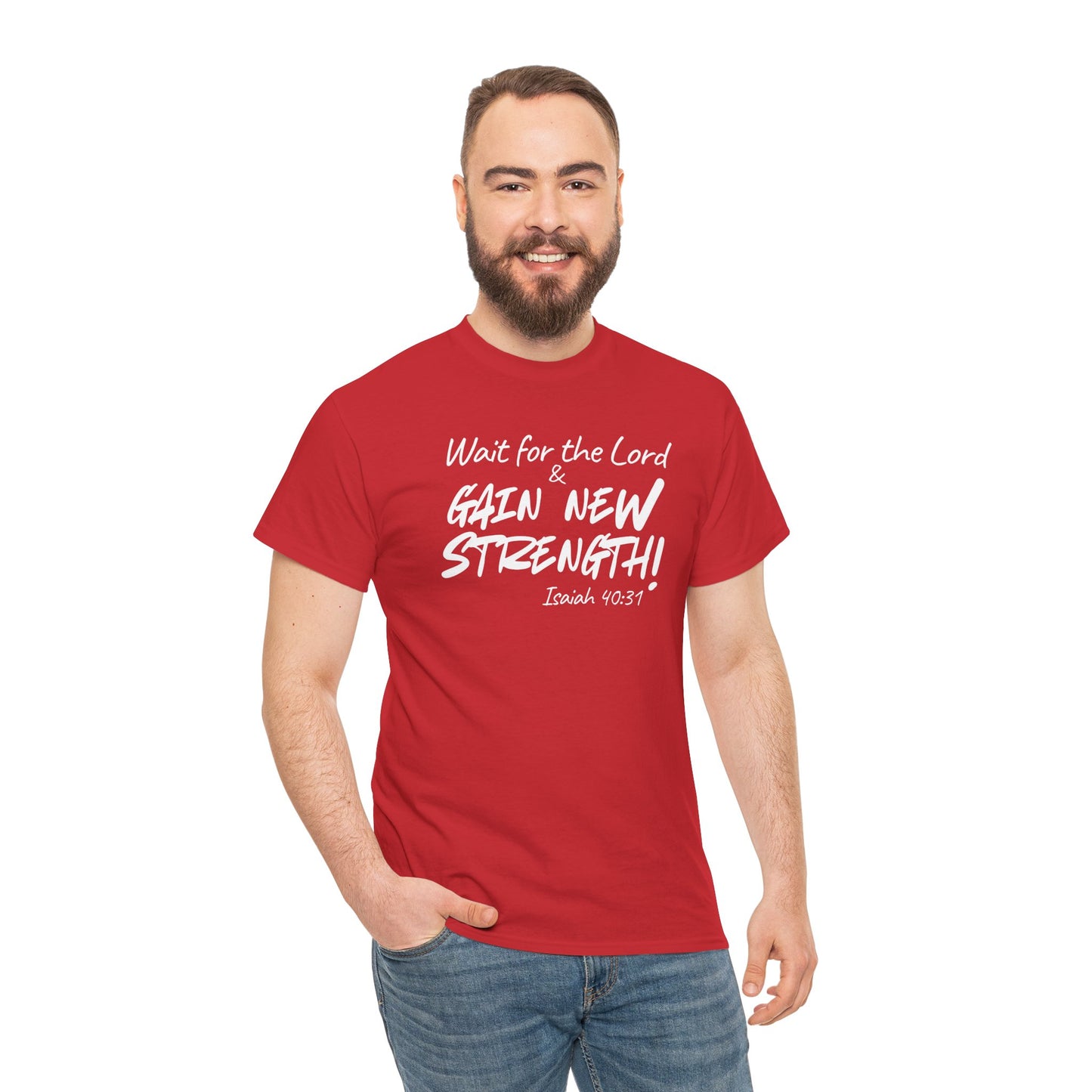 Faith T-Shirt — "Wait for the Lord & Gain New Strength" Isaiah 40:31 Christian Tee