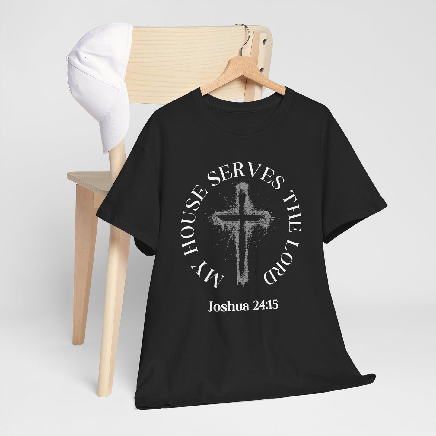 Christian T-Shirt — "As for Me and My House" Joshua 24:15 Cross Tee