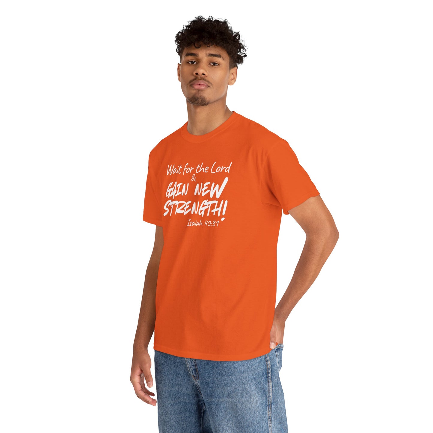 Faith T-Shirt — "Wait for the Lord & Gain New Strength" Isaiah 40:31 Christian Tee