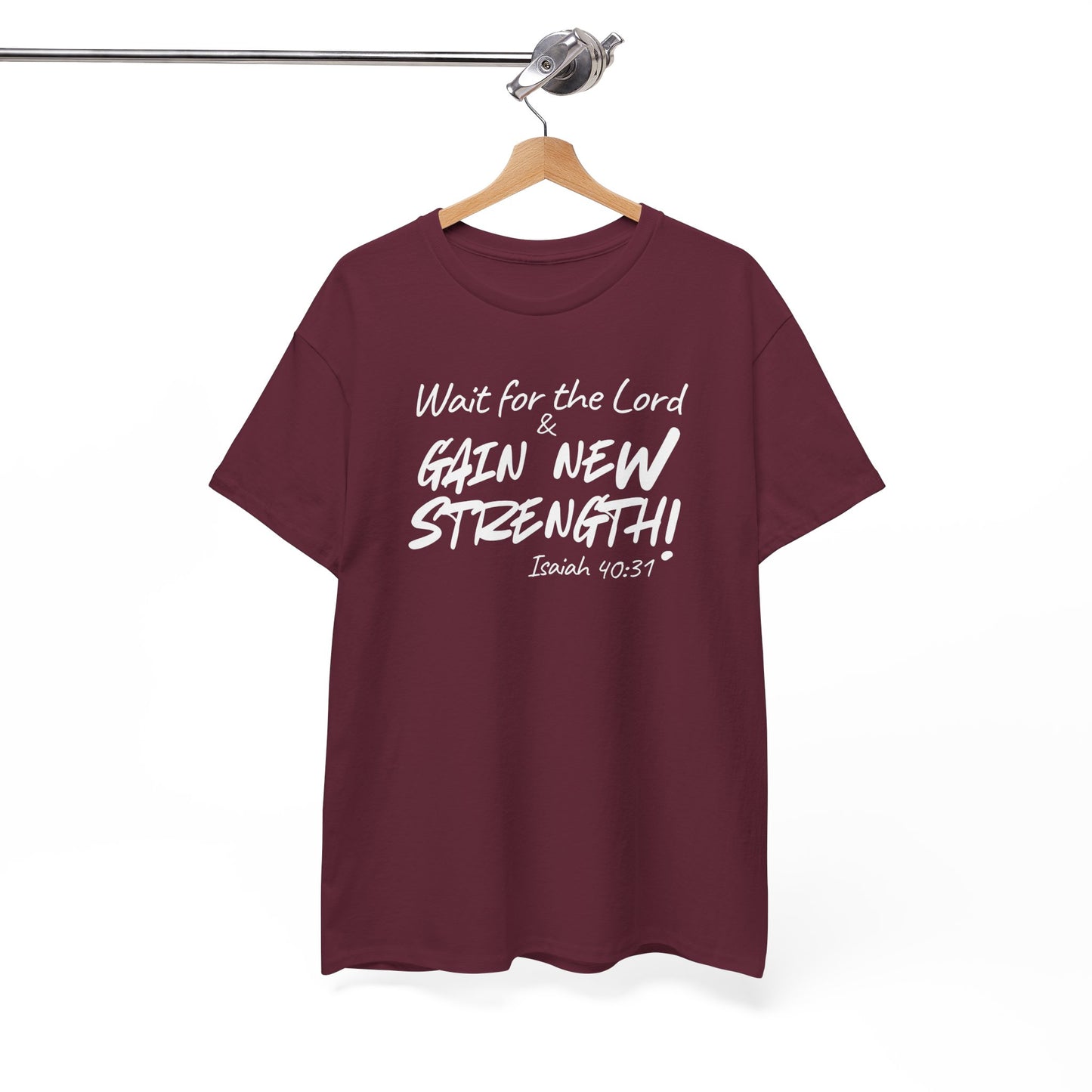 Faith T-Shirt — "Wait for the Lord & Gain New Strength" Isaiah 40:31 Christian Tee