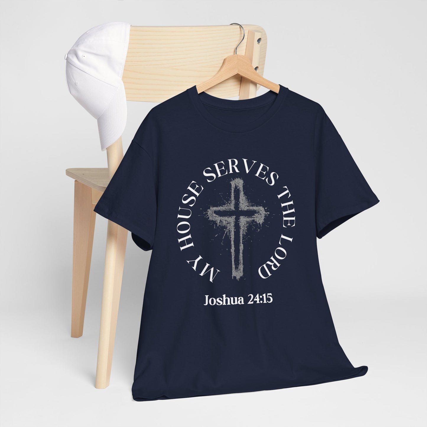 Christian T-Shirt — "As for Me and My House" Joshua 24:15 Cross Tee