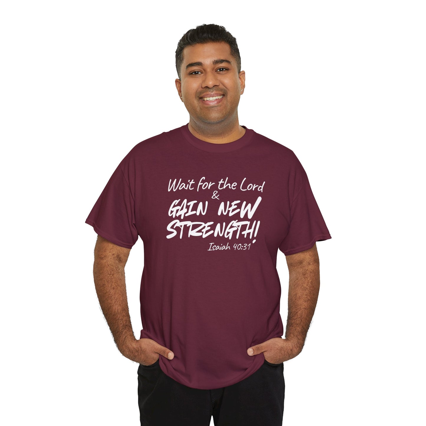Faith T-Shirt — "Wait for the Lord & Gain New Strength" Isaiah 40:31 Christian Tee