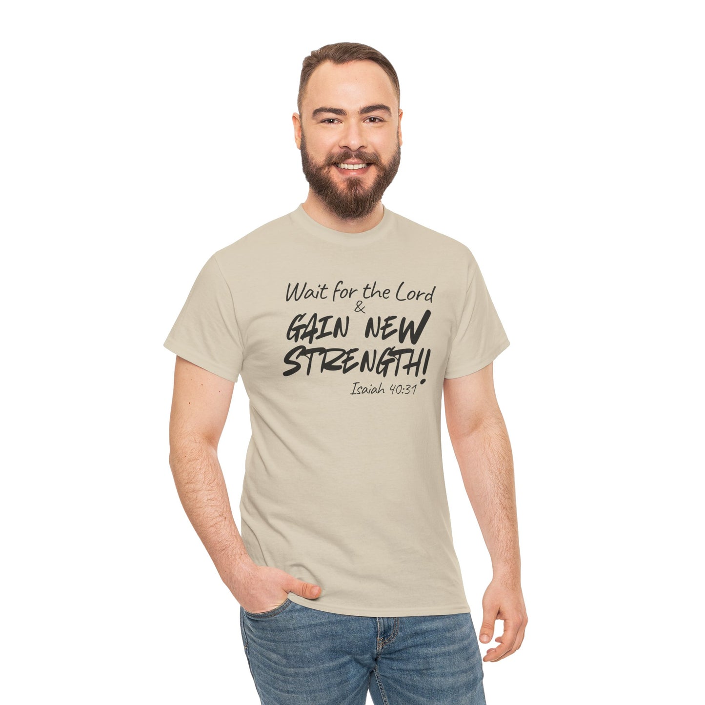 Wait for the Lord Tee – "Gain New Strength" Christian Scripture T-Shirt (Isaiah 40:31)