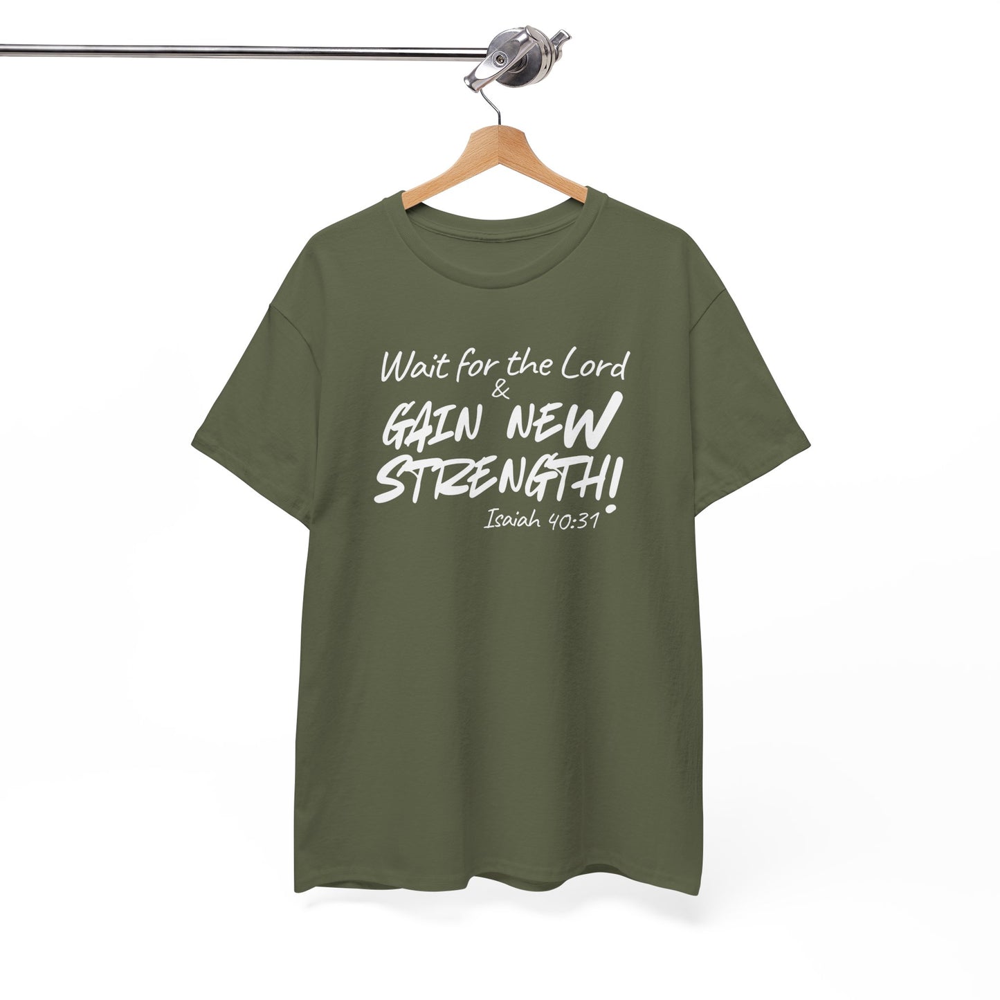 Faith T-Shirt — "Wait for the Lord & Gain New Strength" Isaiah 40:31 Christian Tee