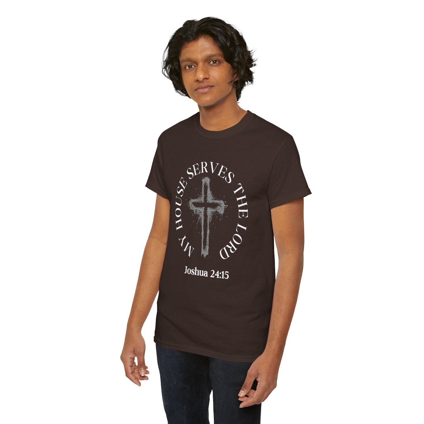 Christian T-Shirt — "As for Me and My House" Joshua 24:15 Cross Tee
