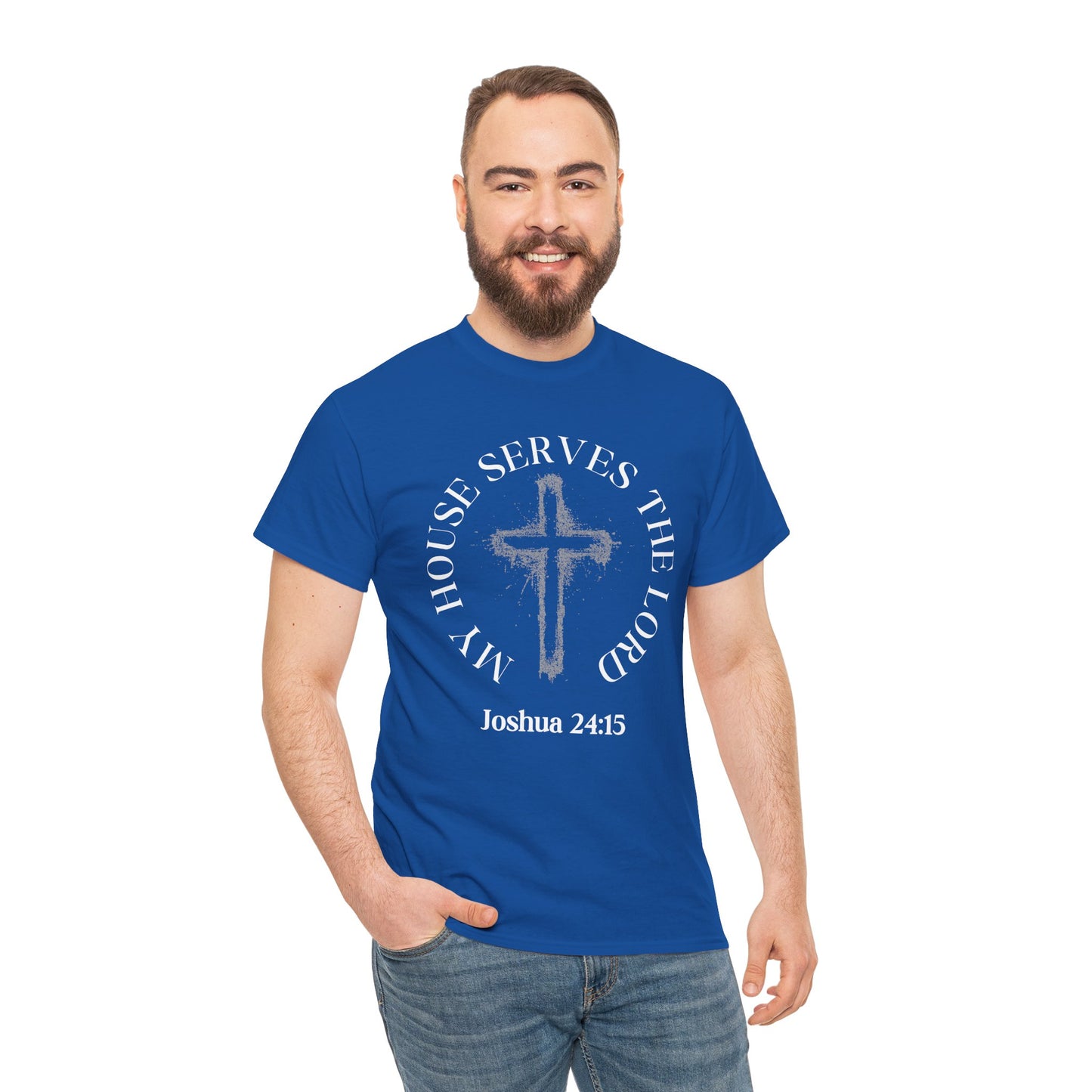 Christian T-Shirt — "As for Me and My House" Joshua 24:15 Cross Tee