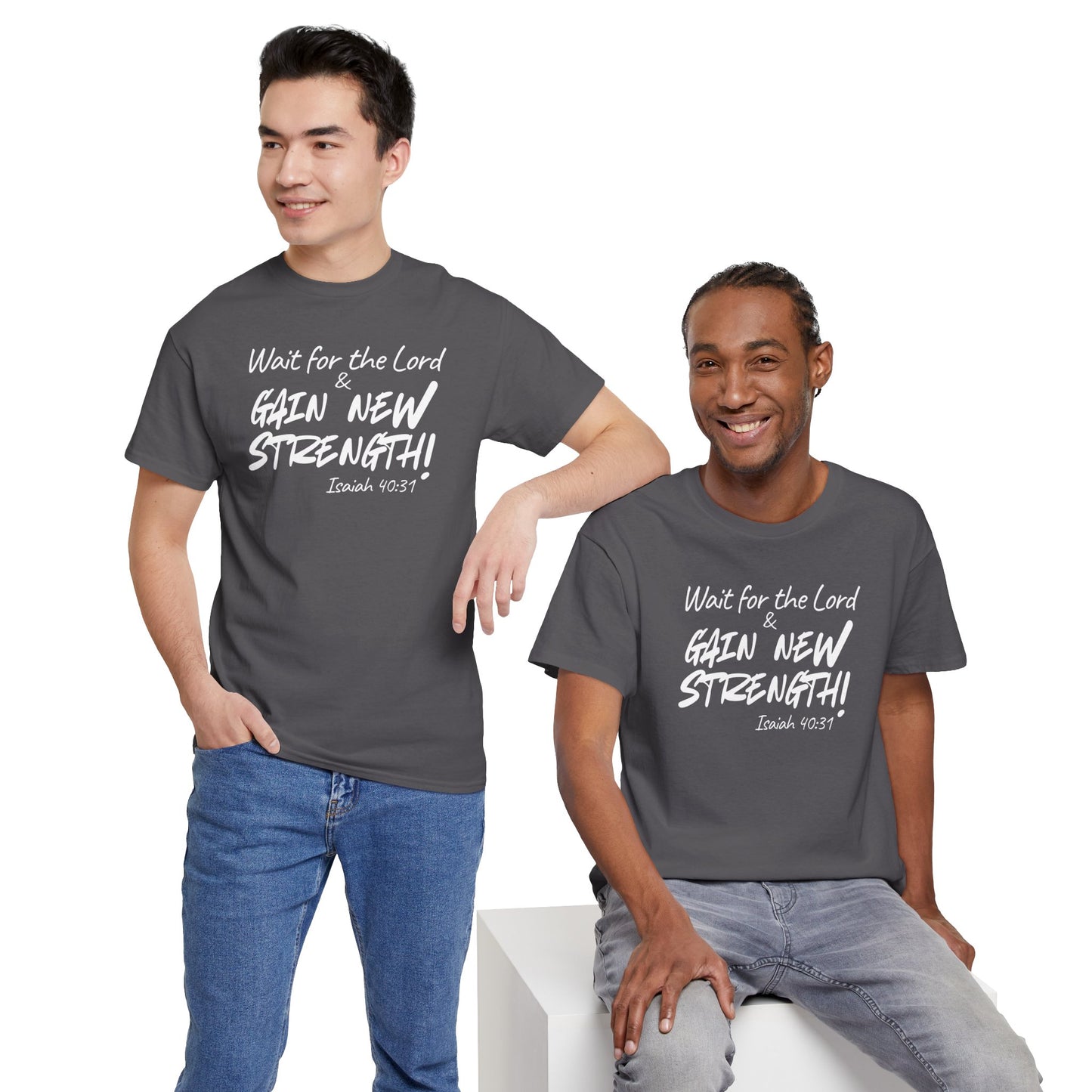 Faith T-Shirt — "Wait for the Lord & Gain New Strength" Isaiah 40:31 Christian Tee