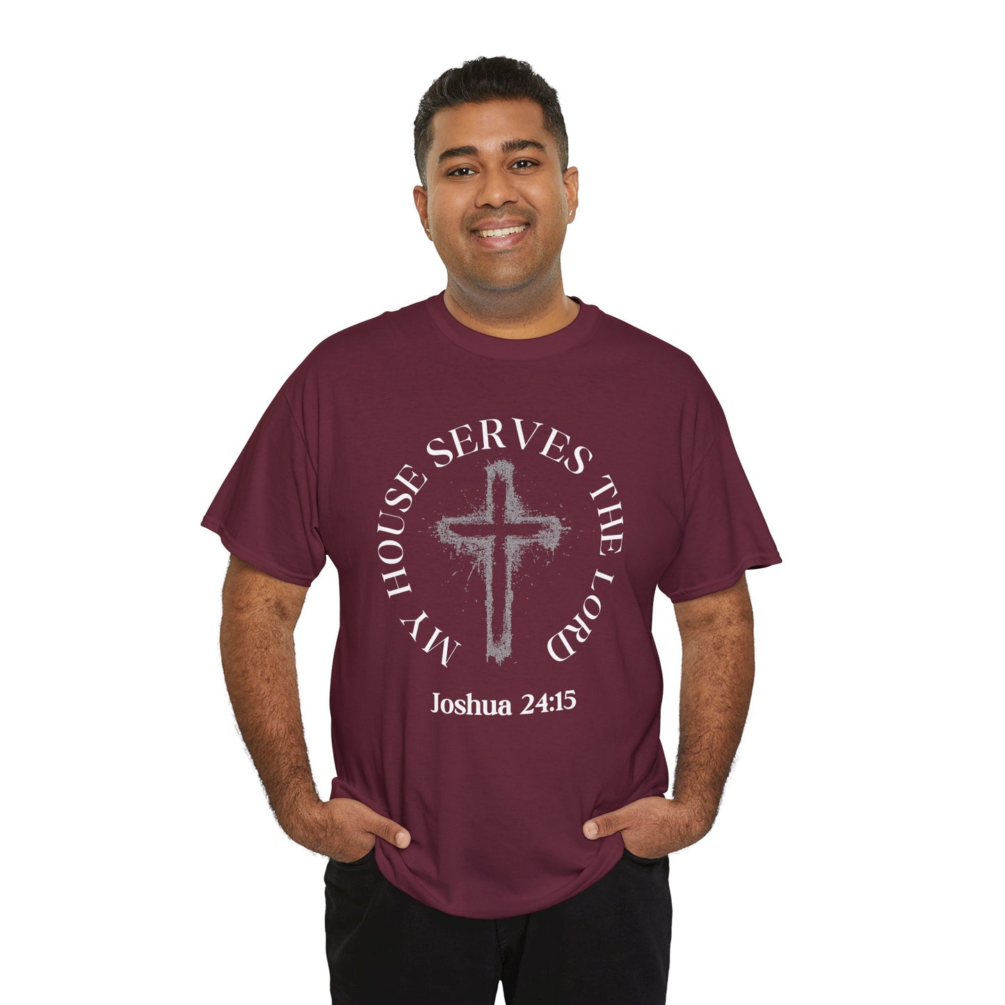 Christian T-Shirt — "As for Me and My House" Joshua 24:15 Cross Tee