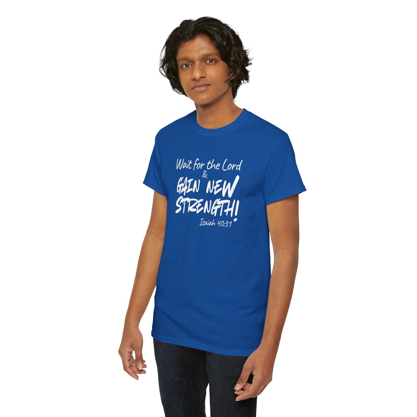 Faith T-Shirt — "Wait for the Lord & Gain New Strength" Isaiah 40:31 Christian Tee