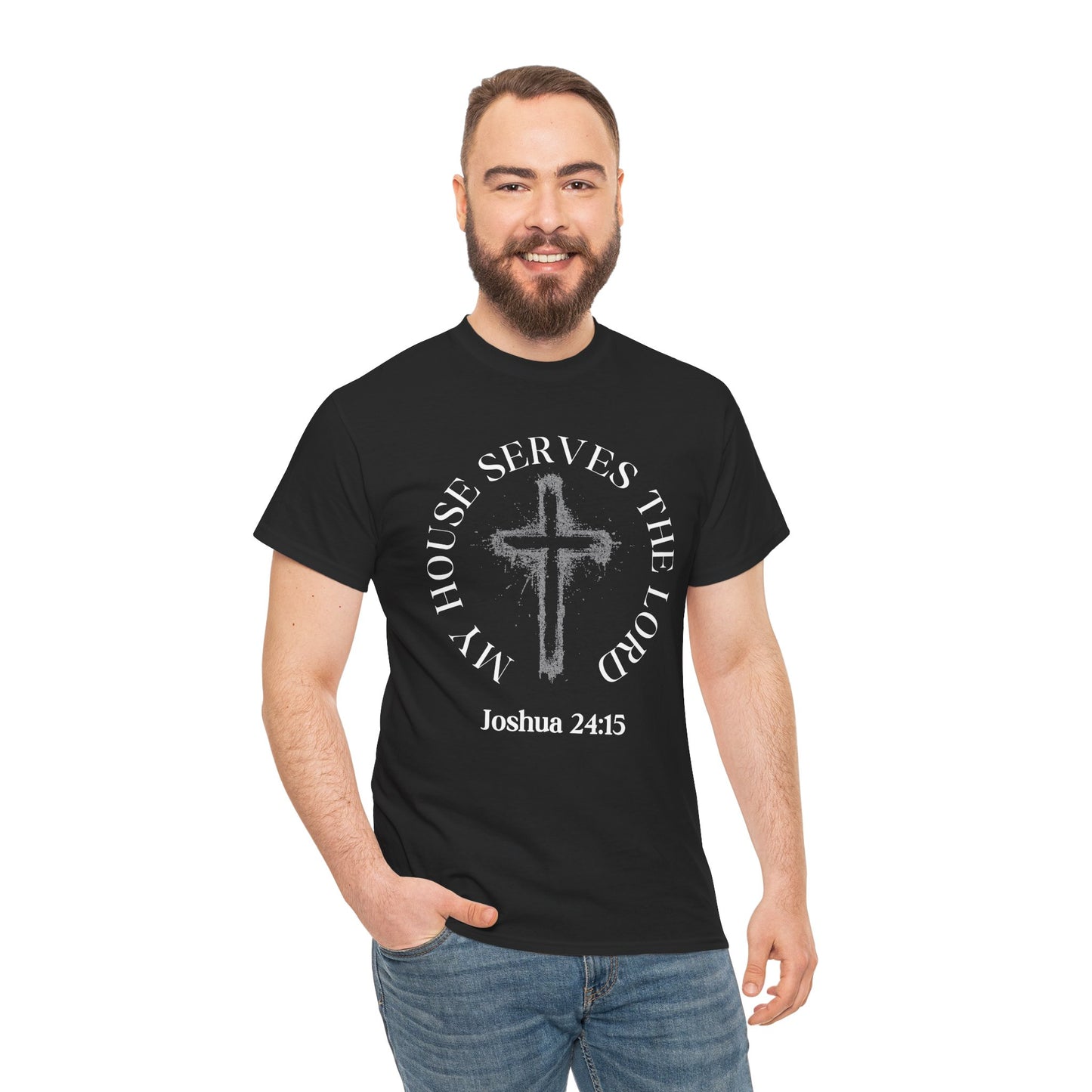Christian T-Shirt — "As for Me and My House" Joshua 24:15 Cross Tee
