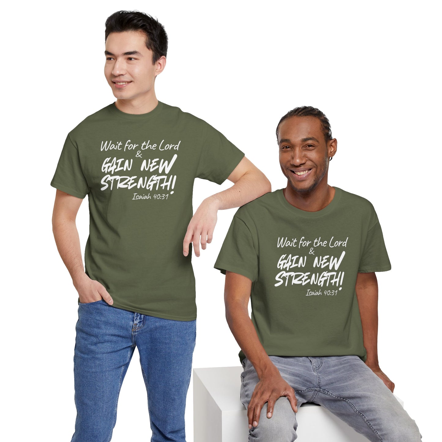 Faith T-Shirt — "Wait for the Lord & Gain New Strength" Isaiah 40:31 Christian Tee