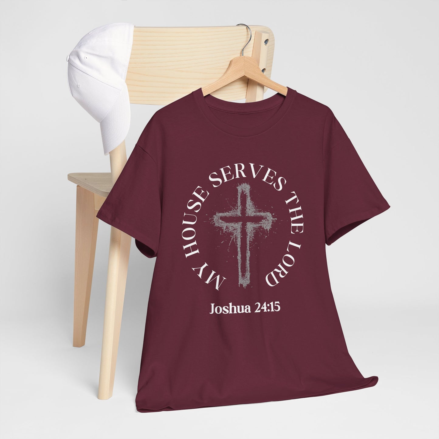 Christian T-Shirt — "As for Me and My House" Joshua 24:15 Cross Tee