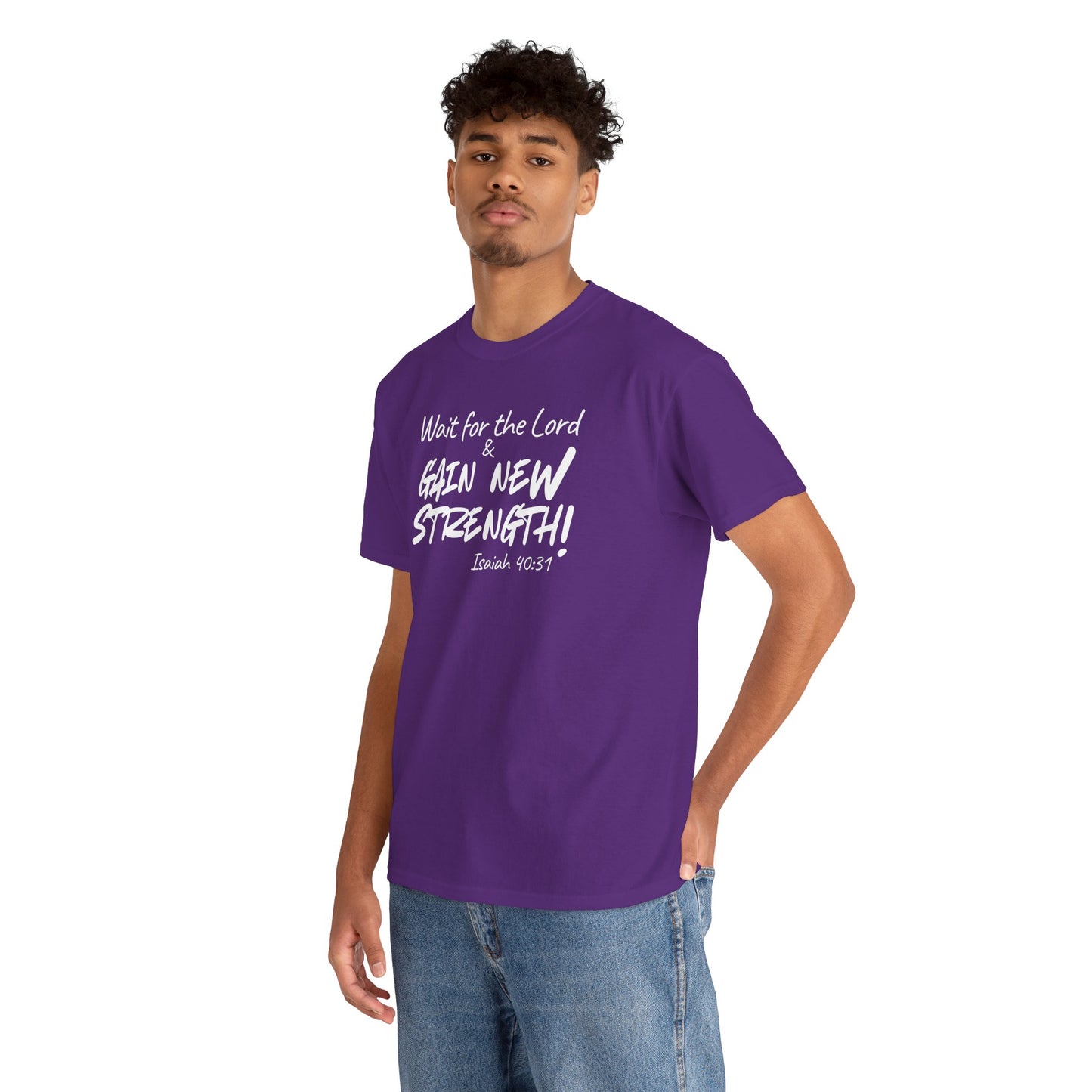 Faith T-Shirt — "Wait for the Lord & Gain New Strength" Isaiah 40:31 Christian Tee