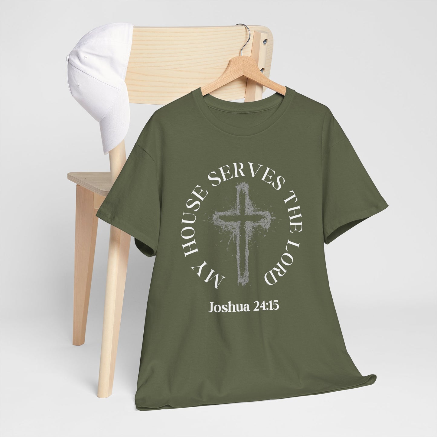 Christian T-Shirt — "As for Me and My House" Joshua 24:15 Cross Tee